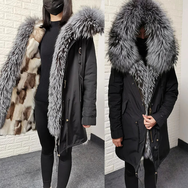 Damen Winterparka mit abnehmbarem Kunstpelzbesatz und Futter