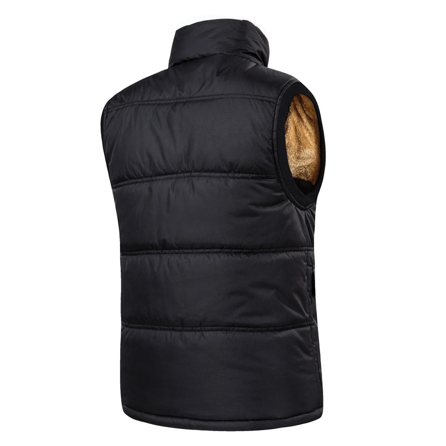 Herenbodywarmer met pluche voering, knoopsluiting en V-hals, olijfgroen