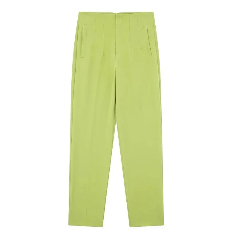 Damesbroek van stof met hoge taille in wortelmodel