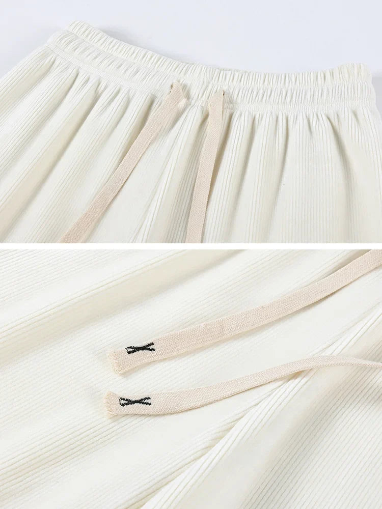 Dames wijde broek met trekkoord, hoge taille en brede pijpen