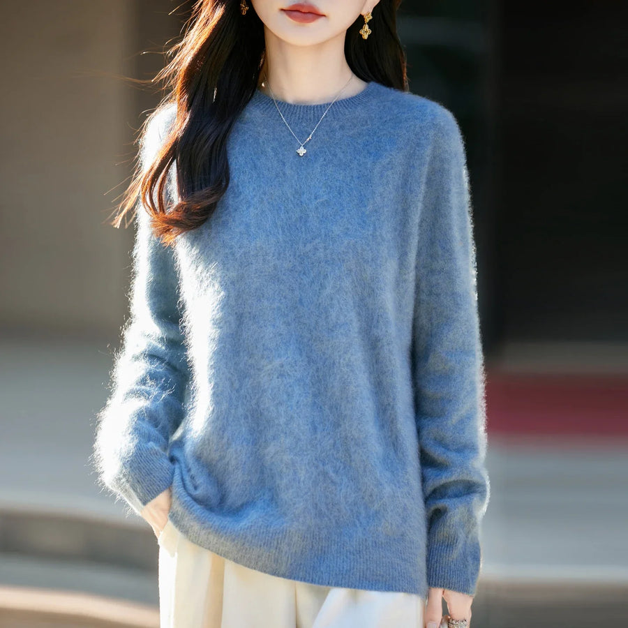 Damen Pullover mit Rundhalsausschnitt und langen Ärmeln, weiches Material