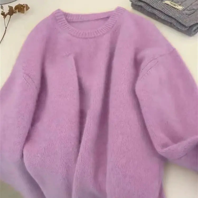 Weicher Strickpullover Rundhalsausschnitt Langarm Damen