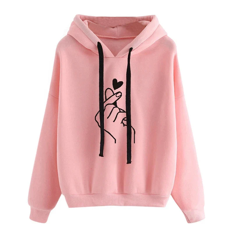 Dames-hoodie met hart-handprint en capuchon, casual sweatshirt