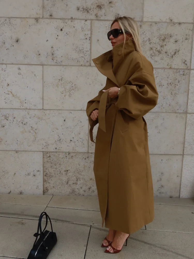 Trenchcoat Damen Oversize Lässig Kurz oder Lang mit Bindegürtel und breitem Kragen