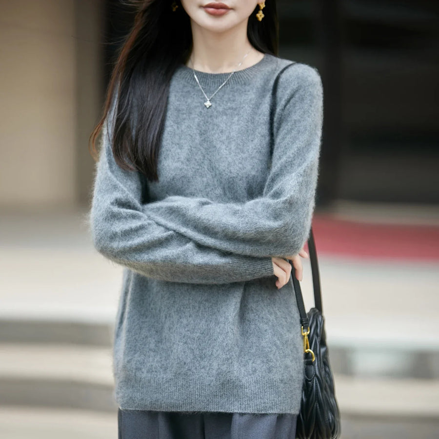 Damen Pullover mit Rundhalsausschnitt und langen Ärmeln, weiches Material