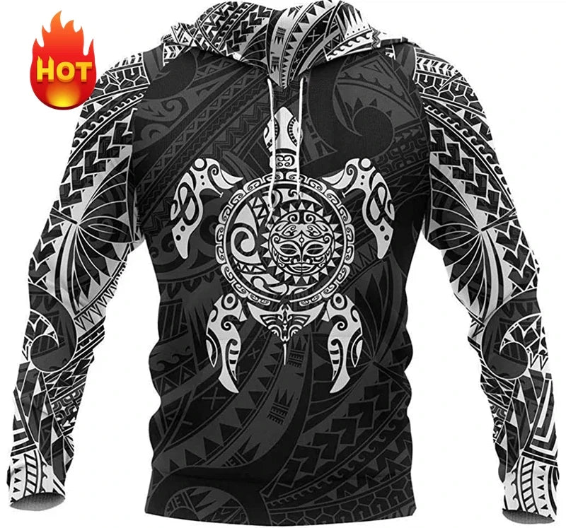 Unisex hoodie met capuchon en tribaal patroon in blauw/zwart