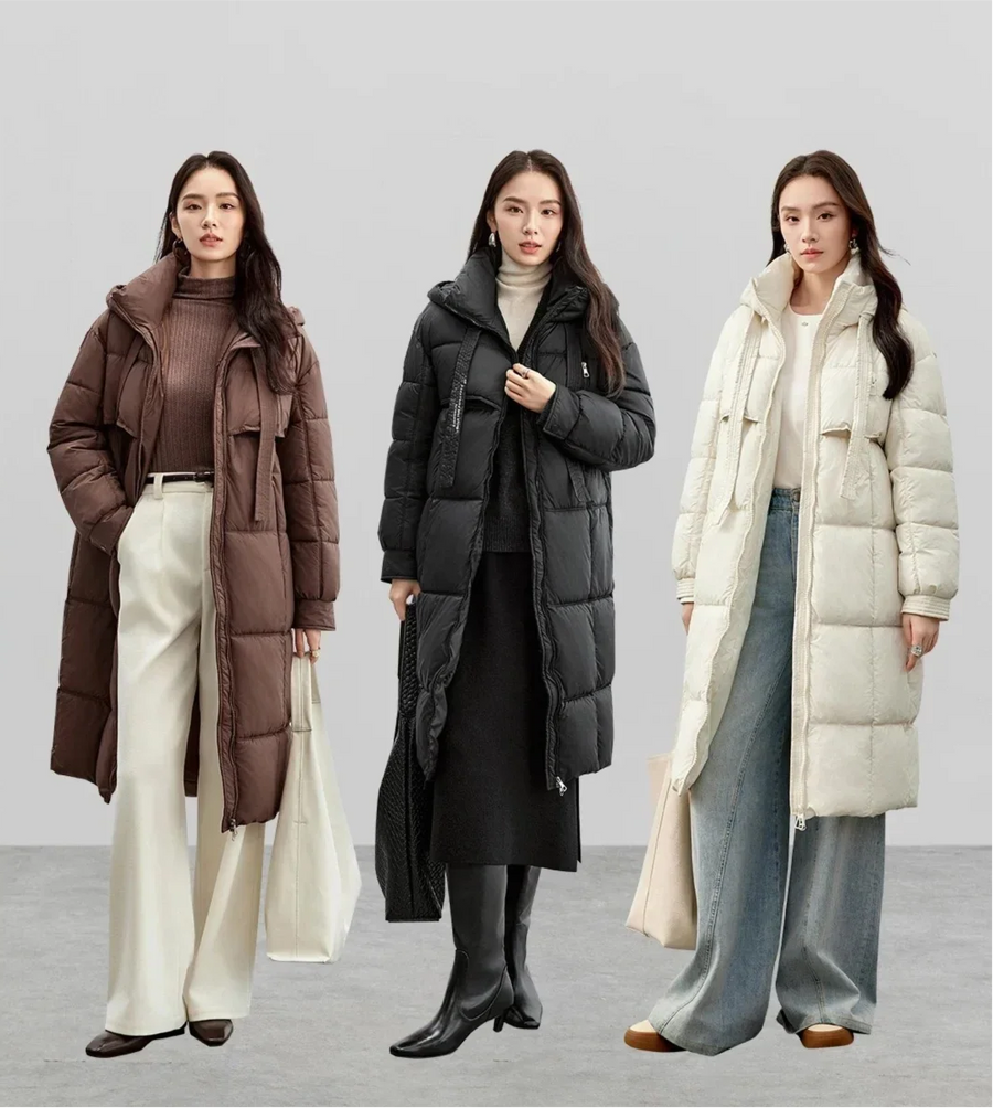 Dames-winterparka met capuchon, lange gewatteerde jas