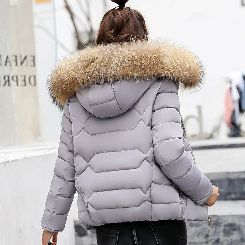 Damen Winterjacke gesteppt mit Kunstfellkapuze Kurz geschnitten