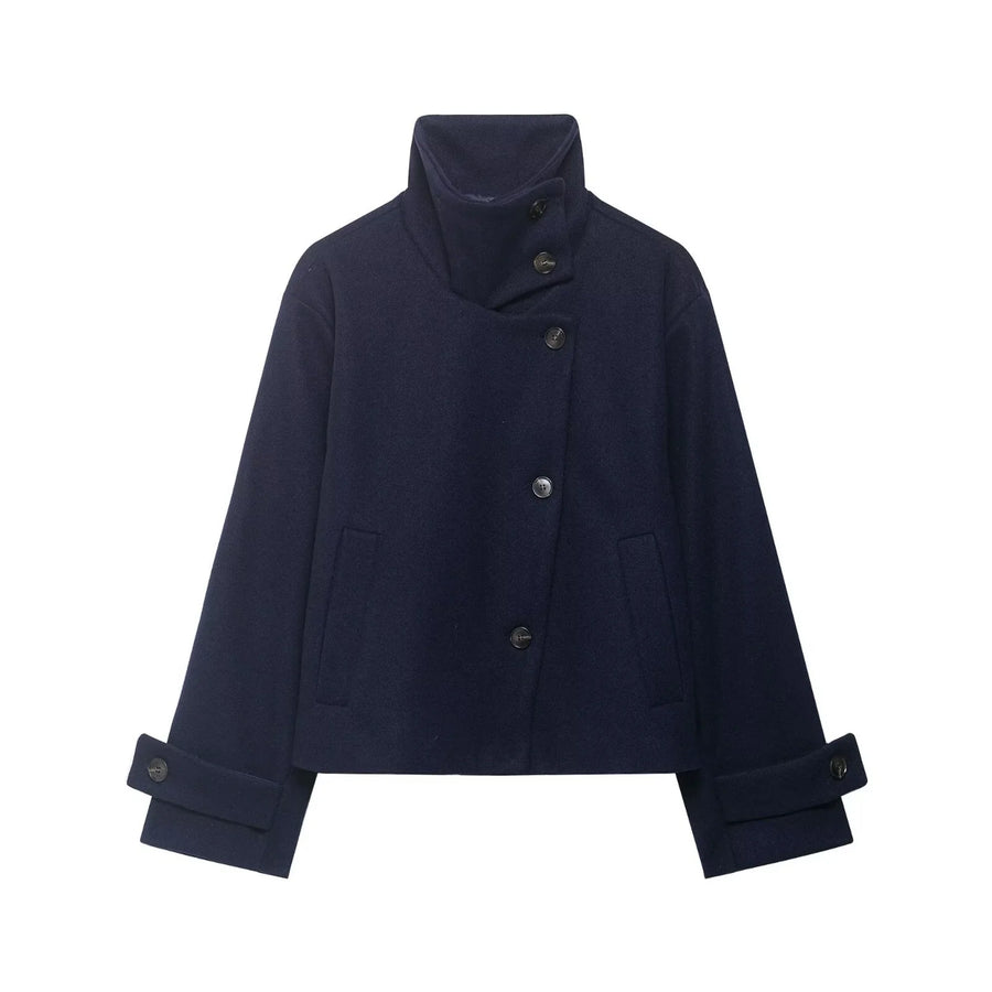 Damen Kurzjacke mit Stehkragen und seitlicher Knopfleiste