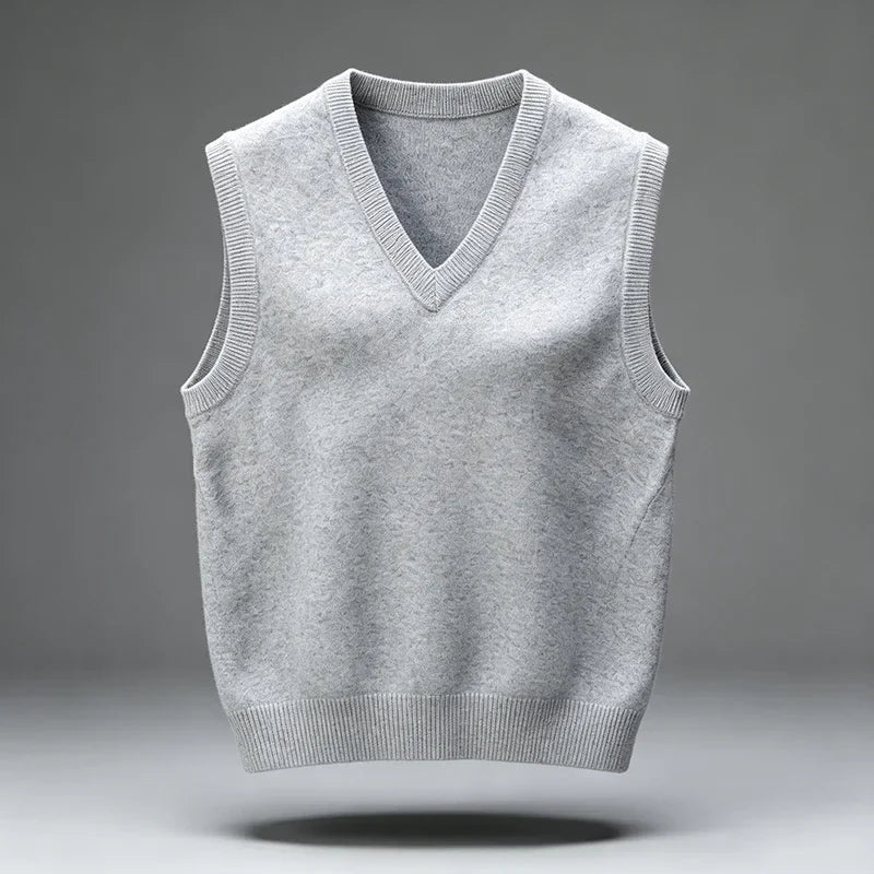 Unisex gebreid vest, V-hals, mouwloze trui, effen kleur