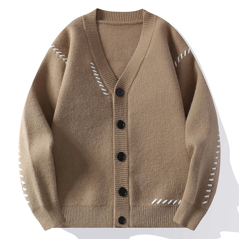 Gebreid vest met V-hals, knoopsluiting en siernaden