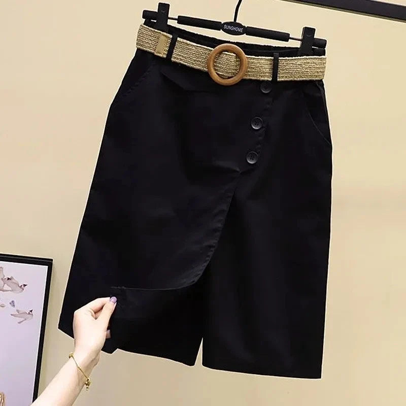 Wikkelrokshorts voor dames met riem en knopen