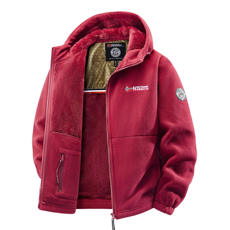 Herren Winter Fleecejacke mit Kapuze und Reißverschluss, gefüttert, warm
