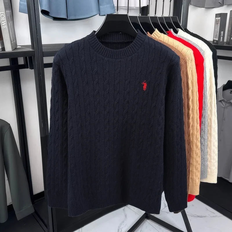Herren Zopfstrick Pullover Rundhals Langarm Strickpullover
