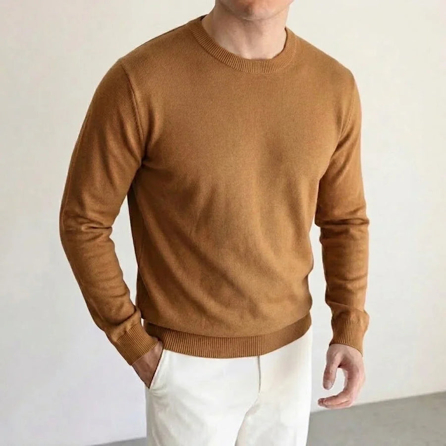 Heren pullover met ronde hals, lange mouwen, basic gebreide pullover