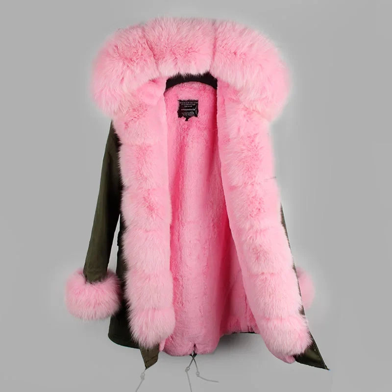 Damen Winterparka mit Kapuze und Plüschfutter, Lange Winterjacke
