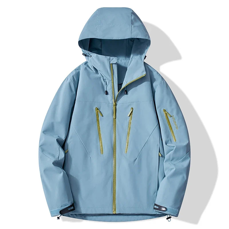 Unisex Outdoorjacke mit Kapuze, Reißverschlusstaschen und Kontrastdetails