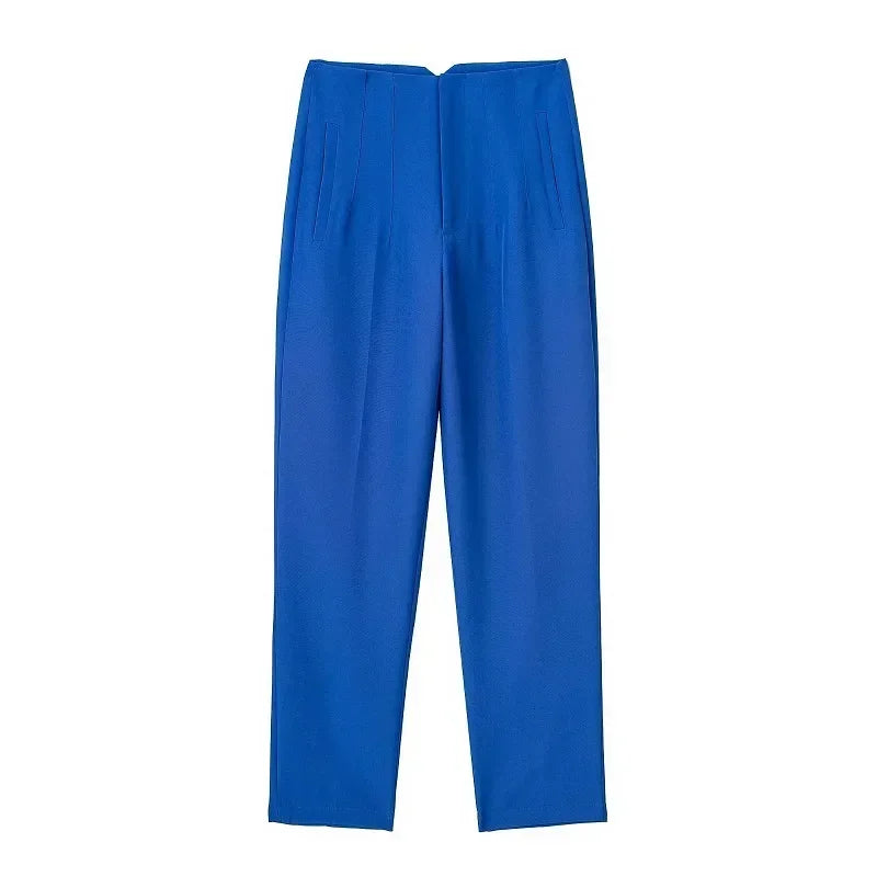 Damesbroek van stof met hoge taille in wortelmodel