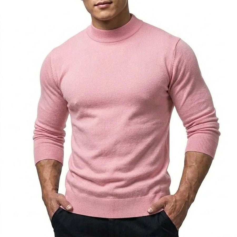Heren trui met mock neck, lange mouwen, basic gebreide trui