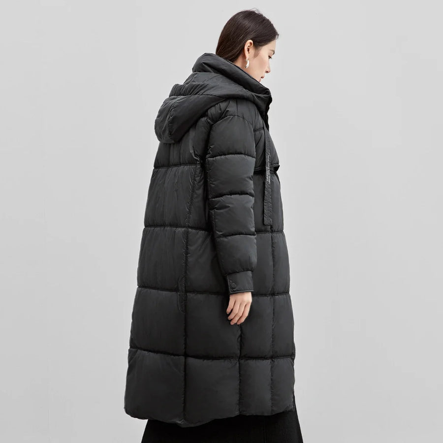 Damen Winter Parka mit Kapuze, langer Steppmantel