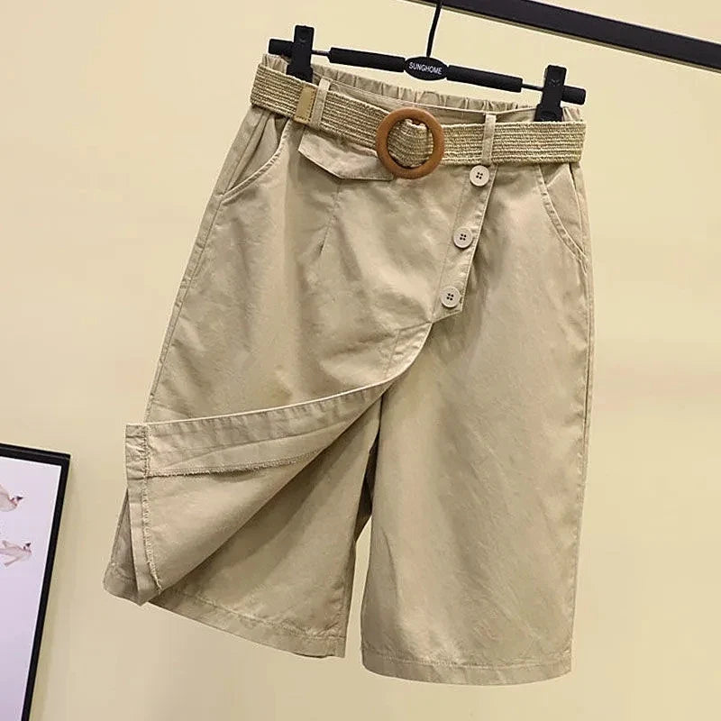 Wikkelrokshorts voor dames met riem en knopen