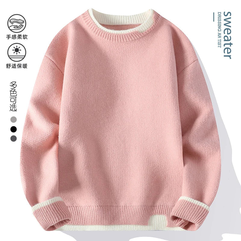 Unisex tweekleurige trui met ronde hals, gebreid, zacht materiaal