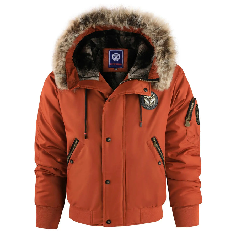 Herren Winter Bomberjacke mit Kunstpelzkragen und Kapuze, gefüttert