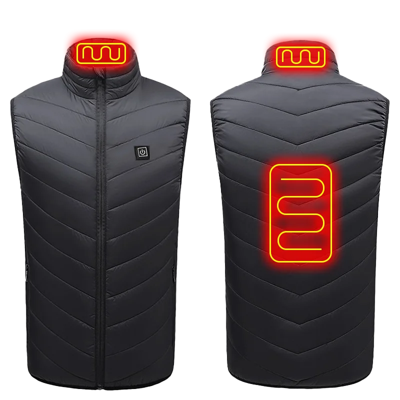 Beheizbare Weste Schwarz für Herren – 3 Temperaturstufen, USB-Anschluss, Schnellheizung