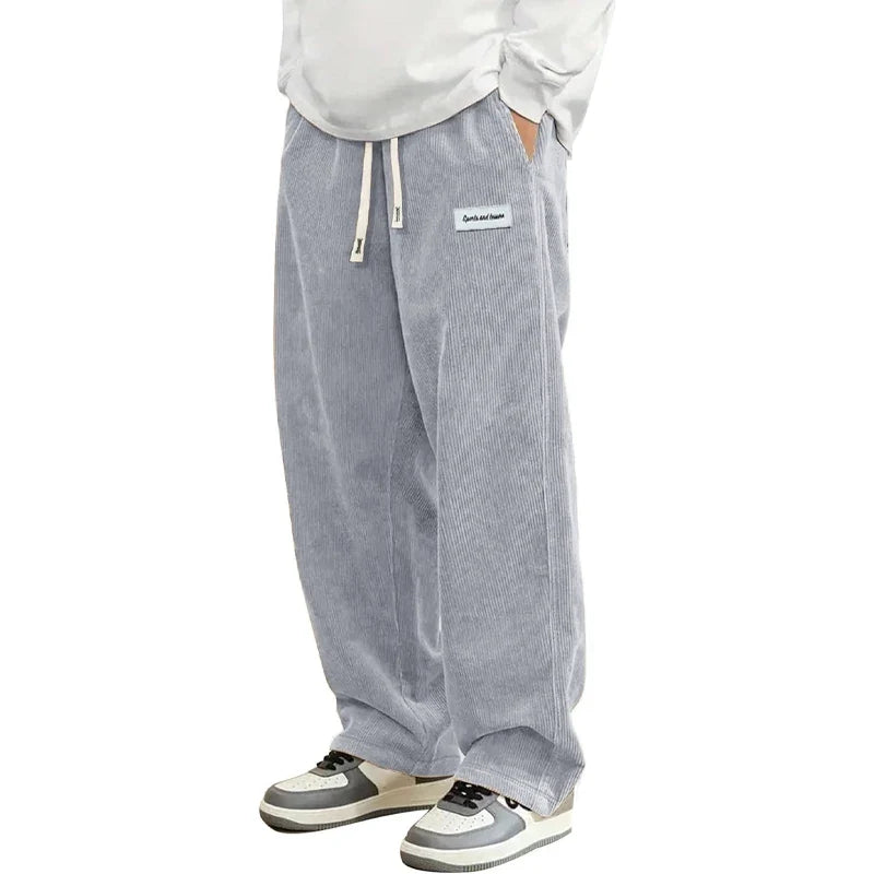 Kordhose Herren Loose Fit Freizeithose mit Kordelzug