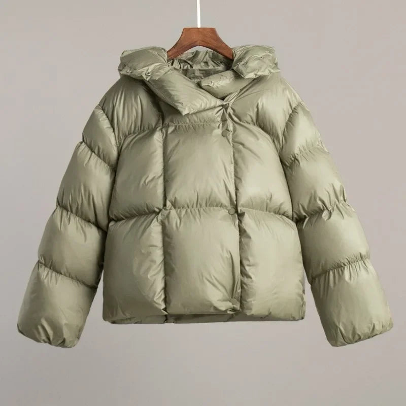 Damen Pufferjacke mit Kapuze, kurz geschnitten, uni