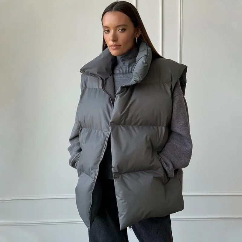 Damen Puffer Weste mit hohem Kragen und Reißverschluss