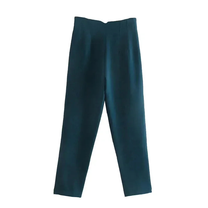 Damesbroek van stof met hoge taille in wortelmodel