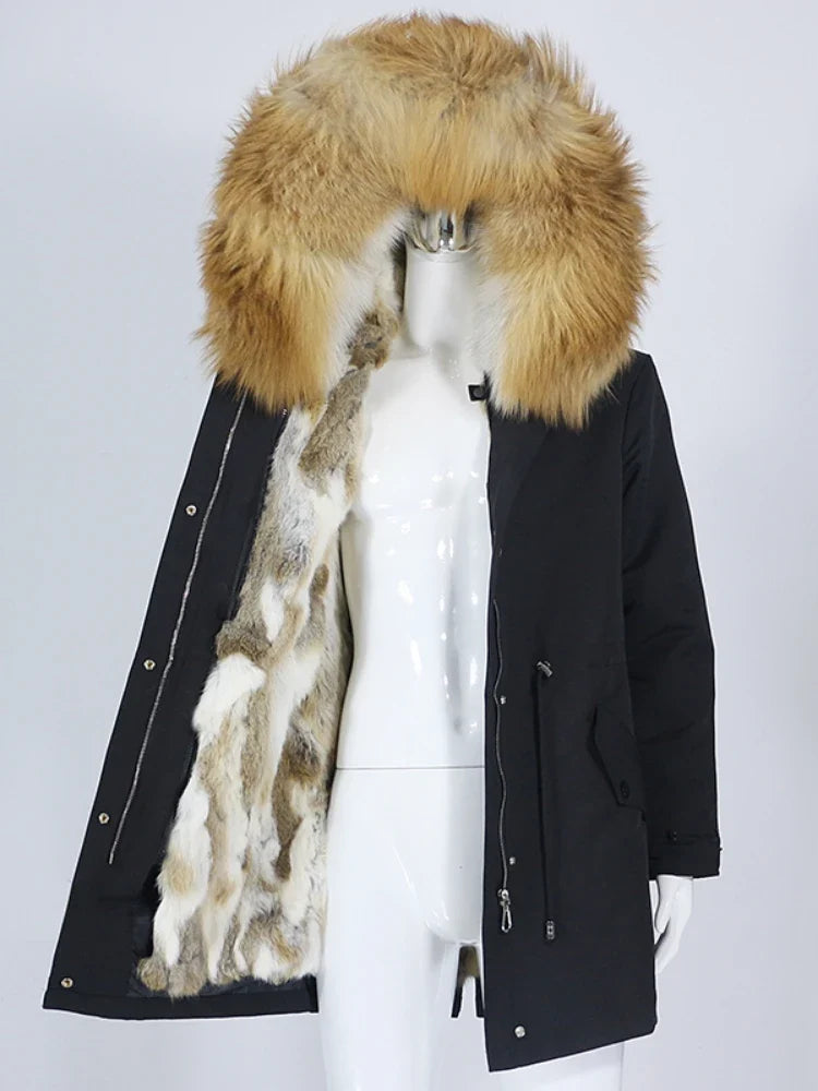 Winterparka mit Kunstfellfutter und großer Kapuze
