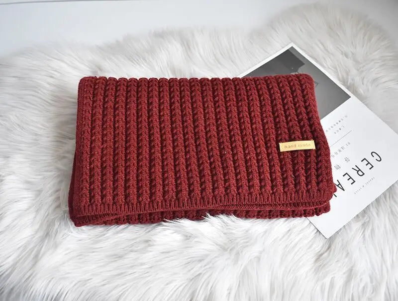 Unisex Winter Schal Gerippt Strick Schal mit „Handmade“ Etikett in verschiedenen Farben