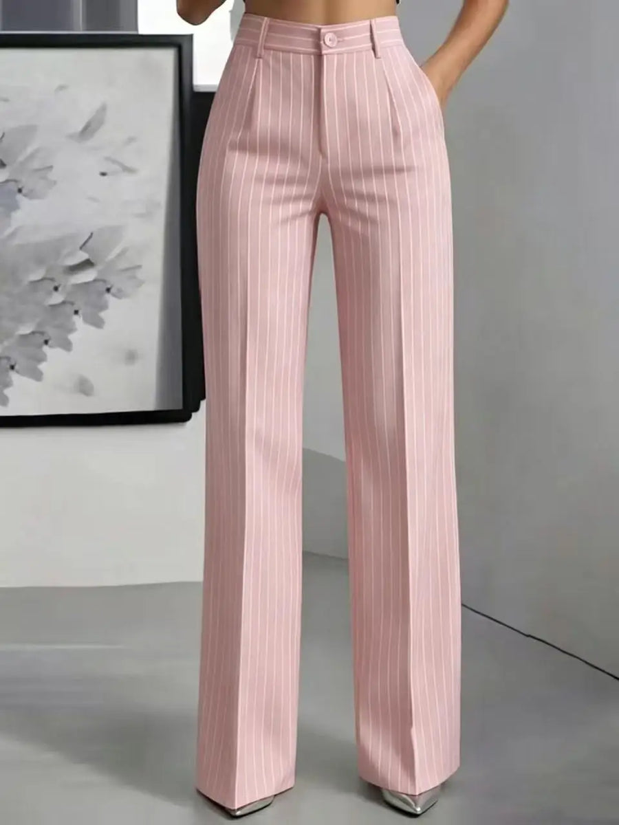 Damen Marlenehose mit weitem Bein & hoher Taille, gestreift