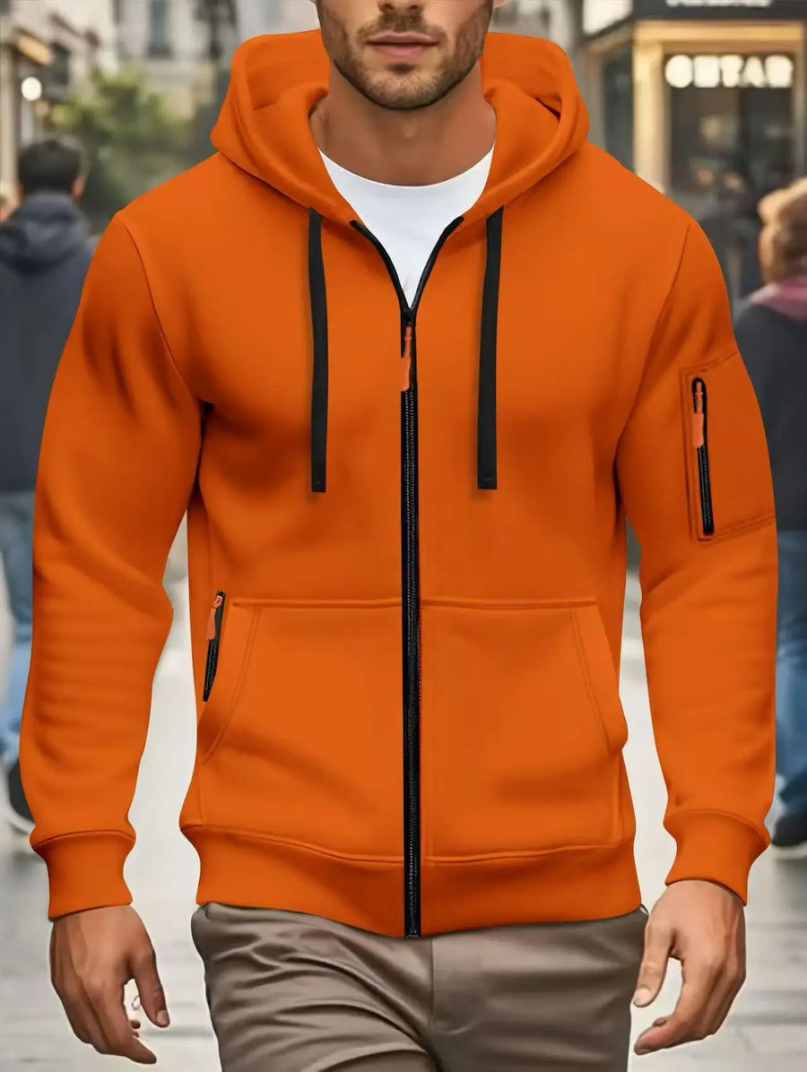 Herenhoodie met rits en zakken, olijfgroen