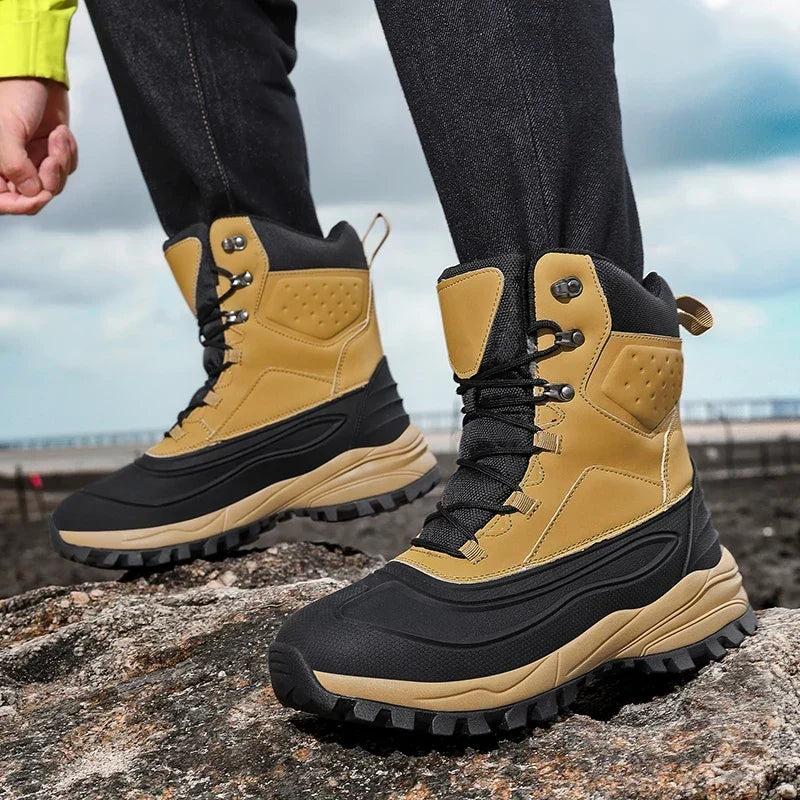 Unisex winterlaarzen, warm gevoerd, antislip outdoorboots in bruin-zwart