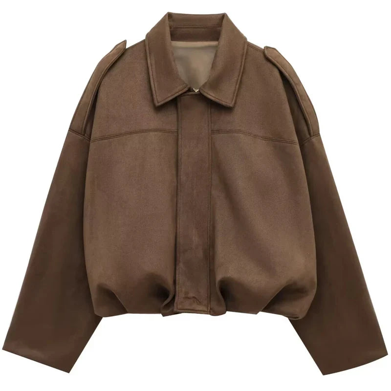Damen Bomberjacke Kurz geschnitten Oversize-Passform mit Kragen und Schulterriegeln
