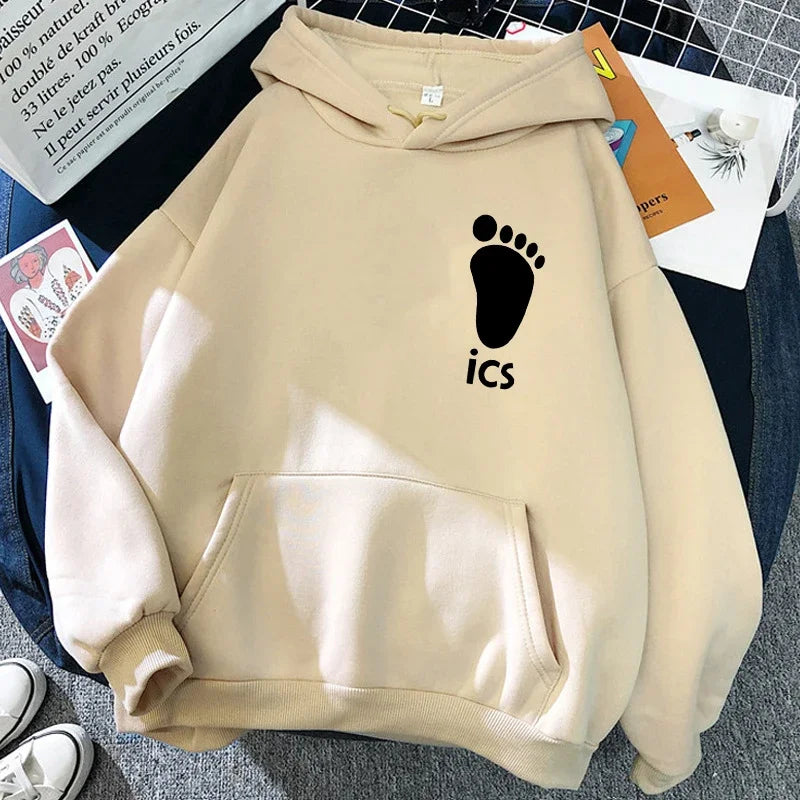 Hoodie met capuchon en anime-motief van de Karasuno Volleyball Club, beige