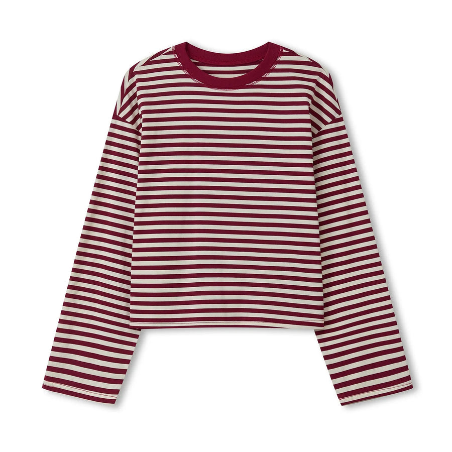 Gestreept dames-shirt met lange mouwen, oversized, ronde hals, casual crop top