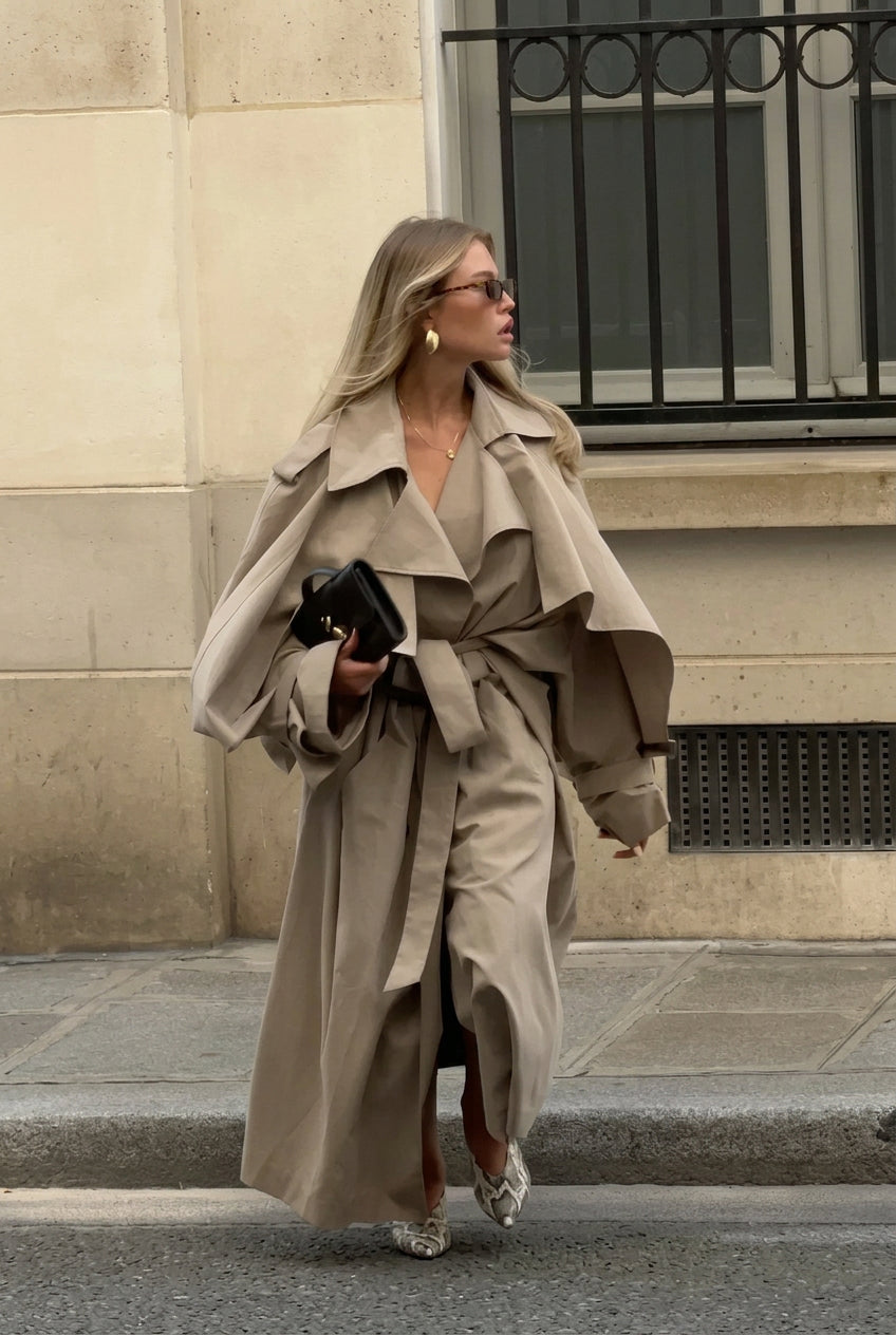 Dames oversized trenchcoat met strikceintuur, beige