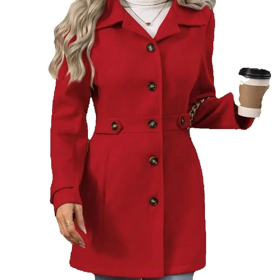 Damen Kurzmantel Grau mit Knöpfen & Taillengürtel-Details, Langarm Jacke