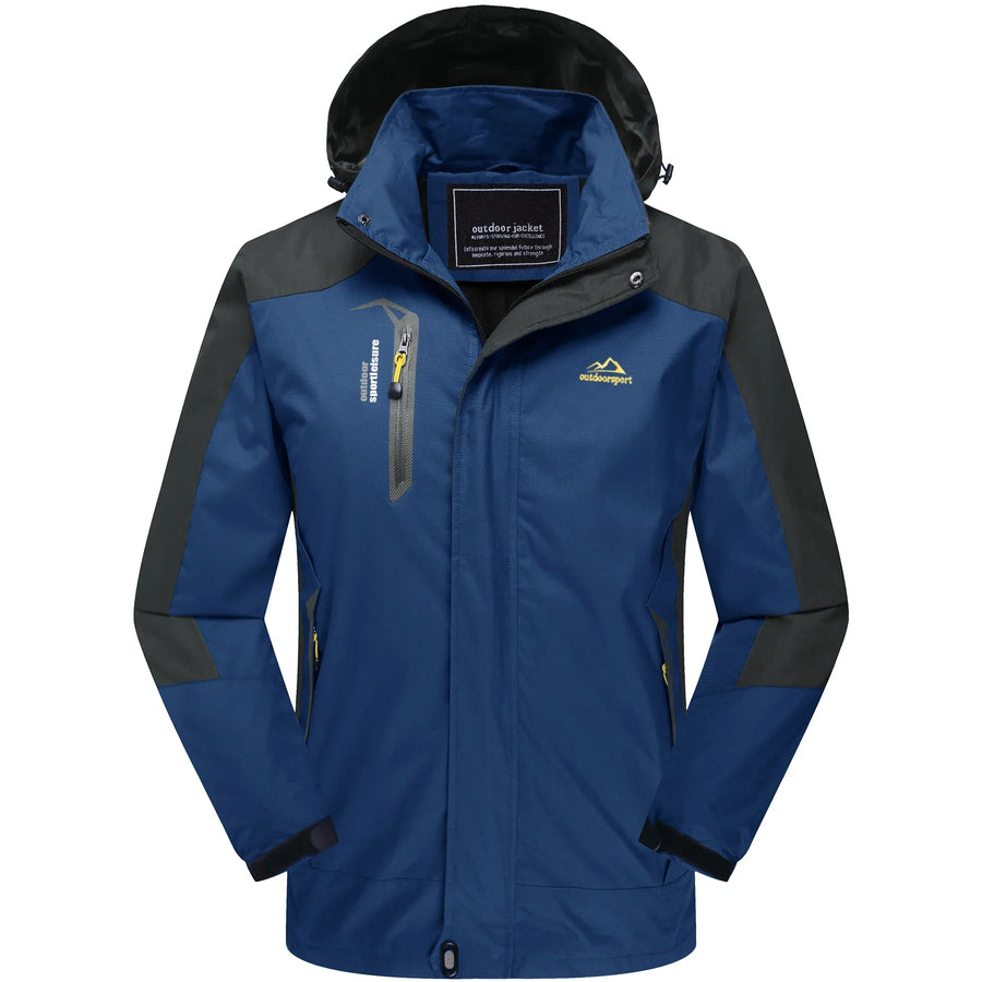Outdoor Jacke mit Kapuze für Herren, Zweifarbig, Reißverschluss, Wasserabweisend