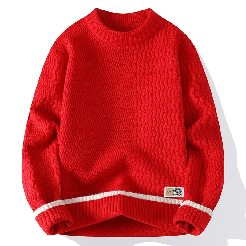 Mockneck-trui voor heren met golvend patroon en contrasterende strepen