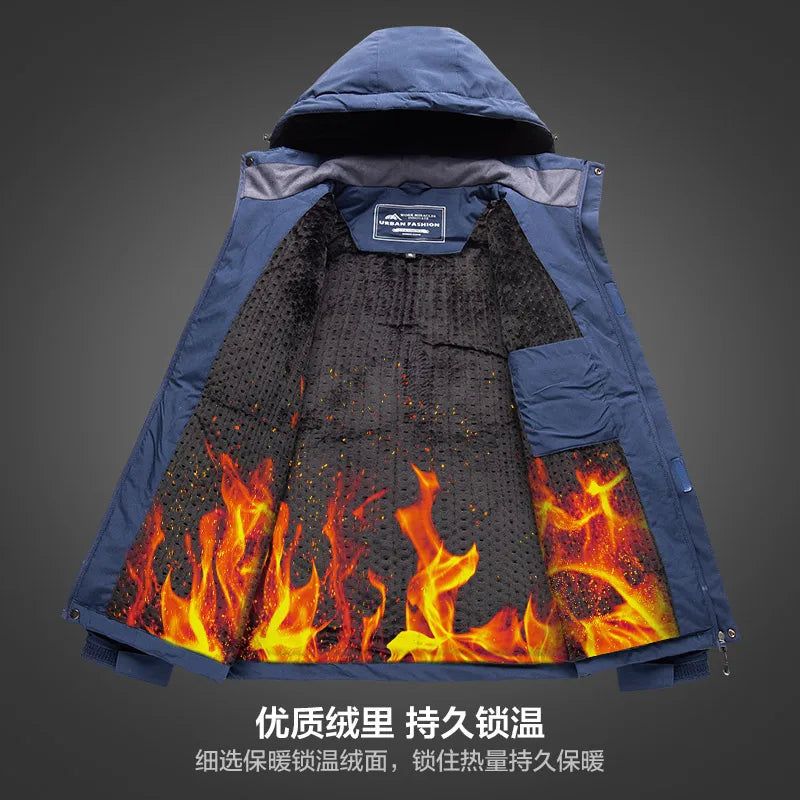 Herren Winterjacke mit Kapuze, gefüttert, wasserabweisend, blau-schwarz