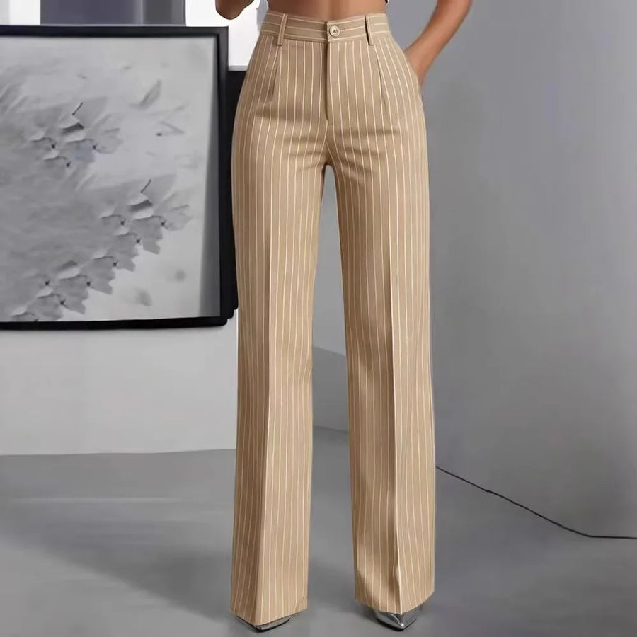 Damen Marlenehose mit weitem Bein & hoher Taille, gestreift