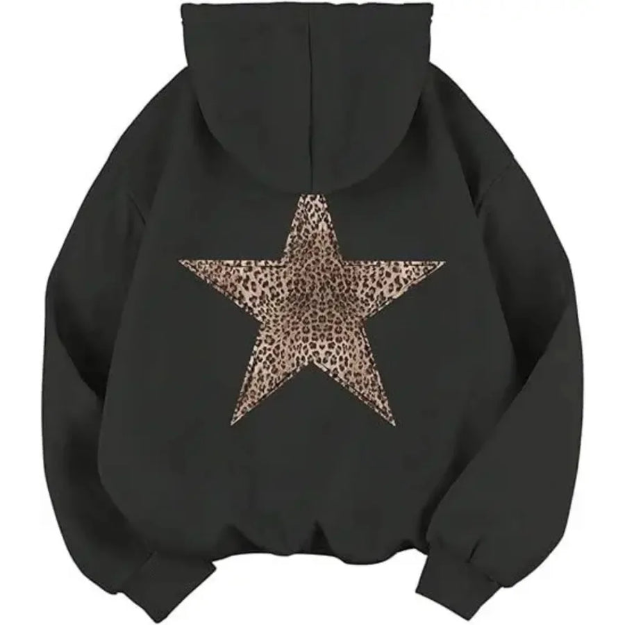 Hoodie met luipaardsterrenprint op de rug