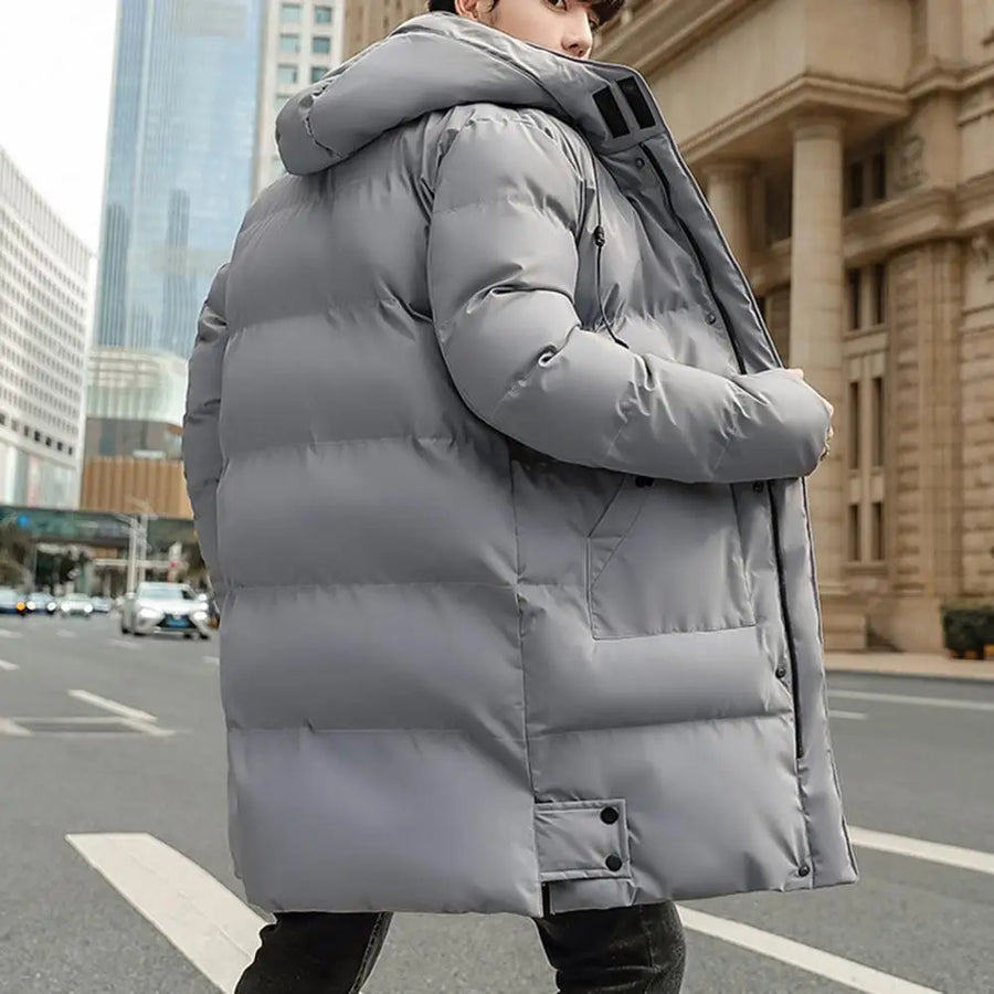 Herren Langer Steppmantel mit Kapuze Winterjacke Gepolstert