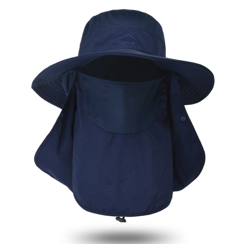 Unisex Sonnenhut mit Nackenschutz und Gesichtsmaske, breiter Krempe und UV-Schutz für Outdoor-Aktivitäten