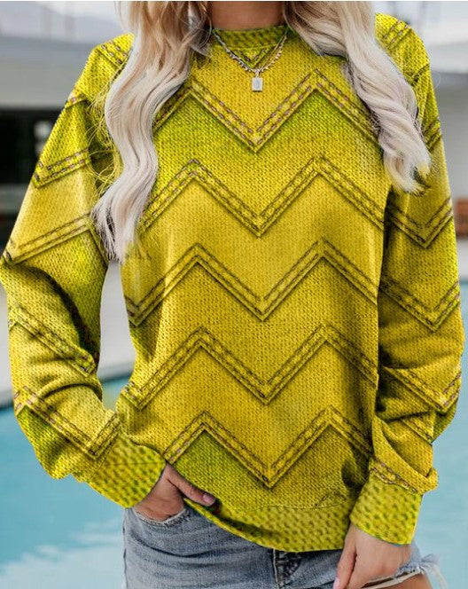 Damen Pullover mit V-förmigem Zickzack-Muster und runden Halsausschnitt